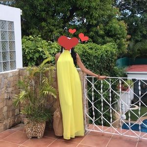 Neon Yellow Long Summer/ Spring Choker Dress